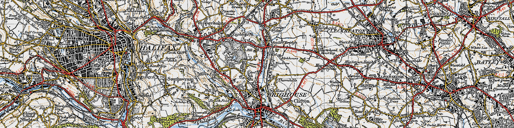 Old map of Bailiff Bridge in 1947