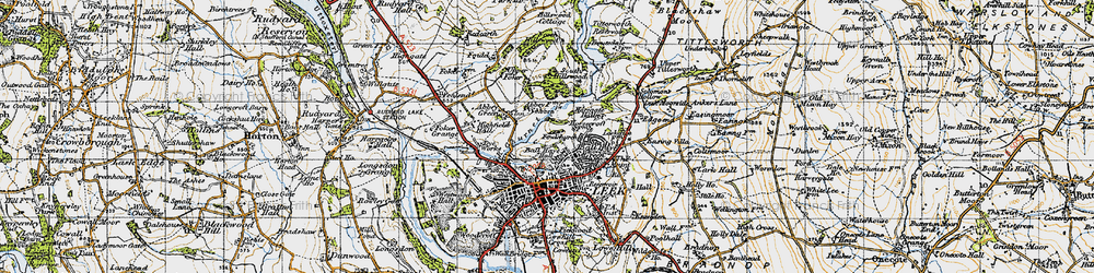 Old map of Ball Haye Green in 1947