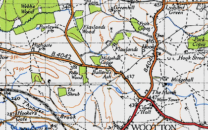 Old map of Ballard's Ash in 1947