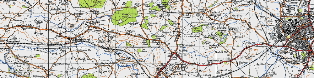 Old map of Ballard's Ash in 1947