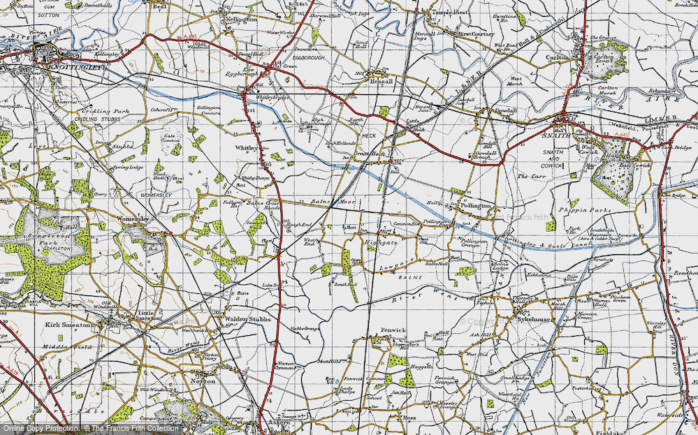Old Map of Historic Map covering Balne Moor in 1947