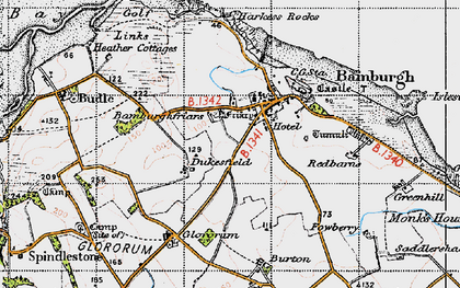 Old map of Bamburgh in 1947