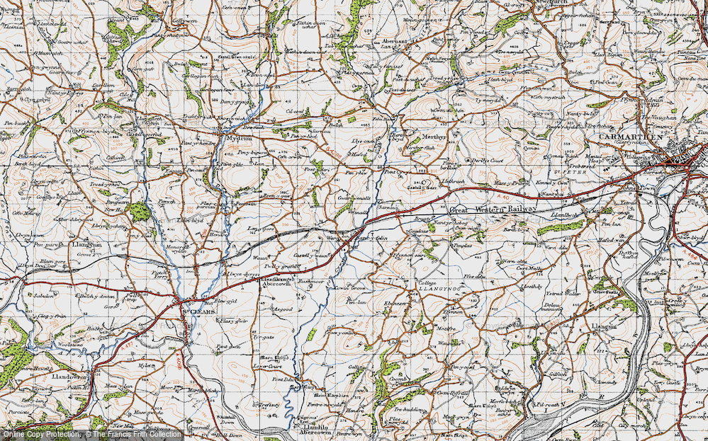Old Map of Historic Map covering Afon Cywym in 1946