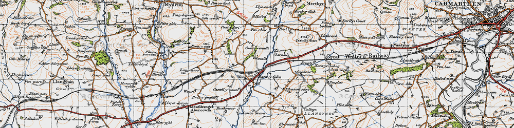 Old map of Afon Cywym in 1946