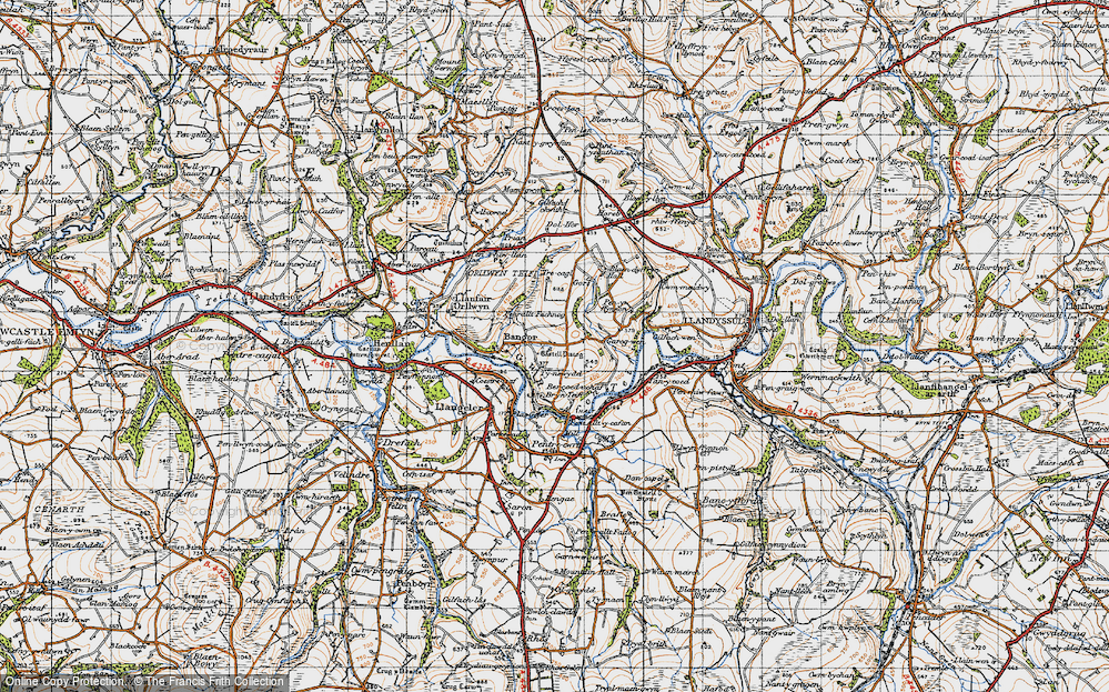 Old Map of Historic Map covering Aberhoffnant in 1947