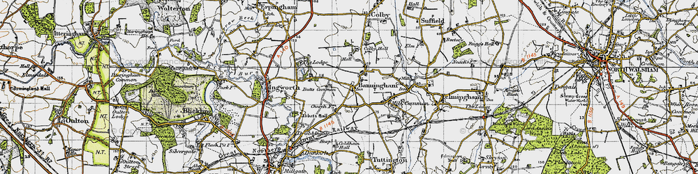 Old map of Banningham in 1945