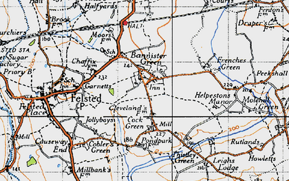 Old map of Bannister Green in 1945
