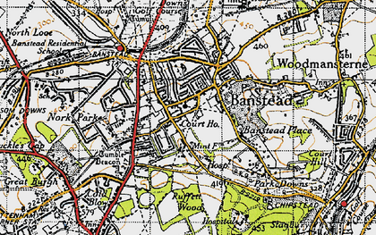 Old map of Banstead Place in 1945