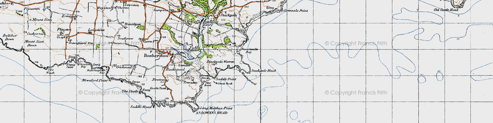 Old map of Barafundle Bay in 1946