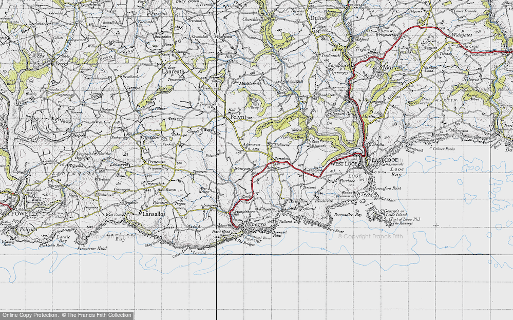 Old Map of Historic Map covering Trelawne in 1946