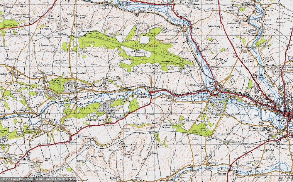 Old Map of Historic Map covering Barford Down in 1940