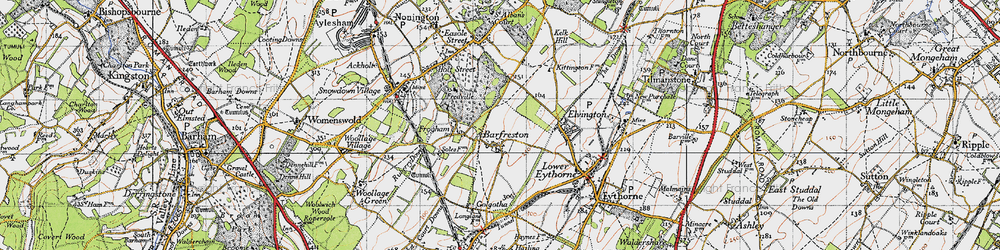 Old map of Barfrestone in 1947