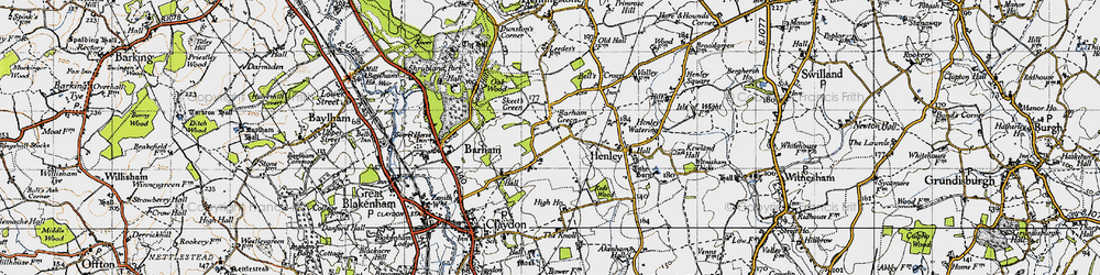 Old map of Barham Green in 1946