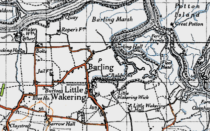 Old map of Barling Marsh in 1945