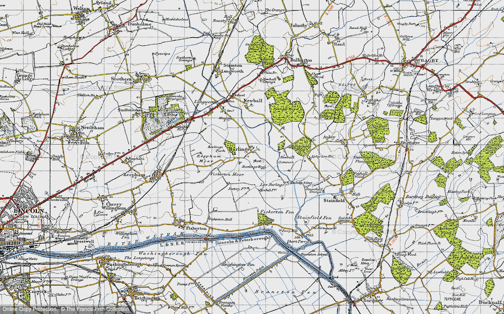 Old Map of Historic Map covering Barlings Hall in 1947