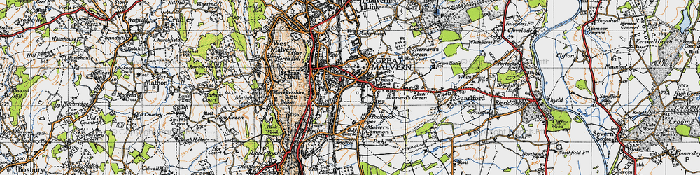 Old map of Barnard's Green in 1947