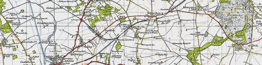 Old map of Barnetby le Wold in 1947