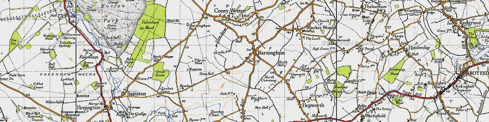 Old map of Barningham in 1946