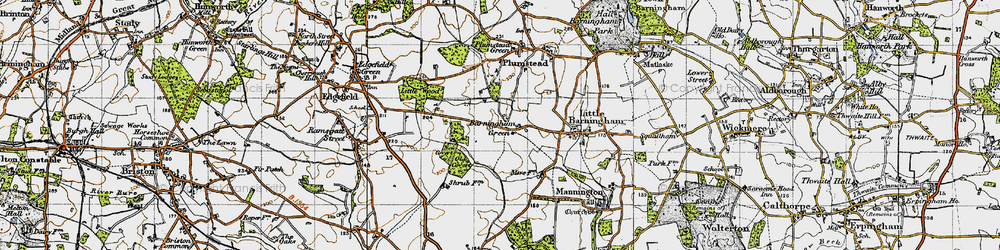 Old map of Barningham Green in 1945