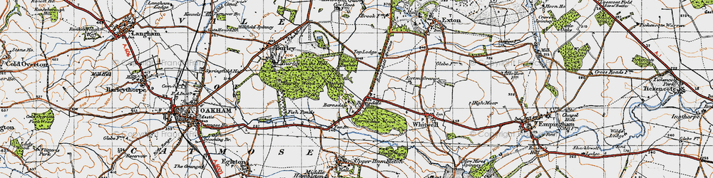 Old map of Burley Bushes in 1946