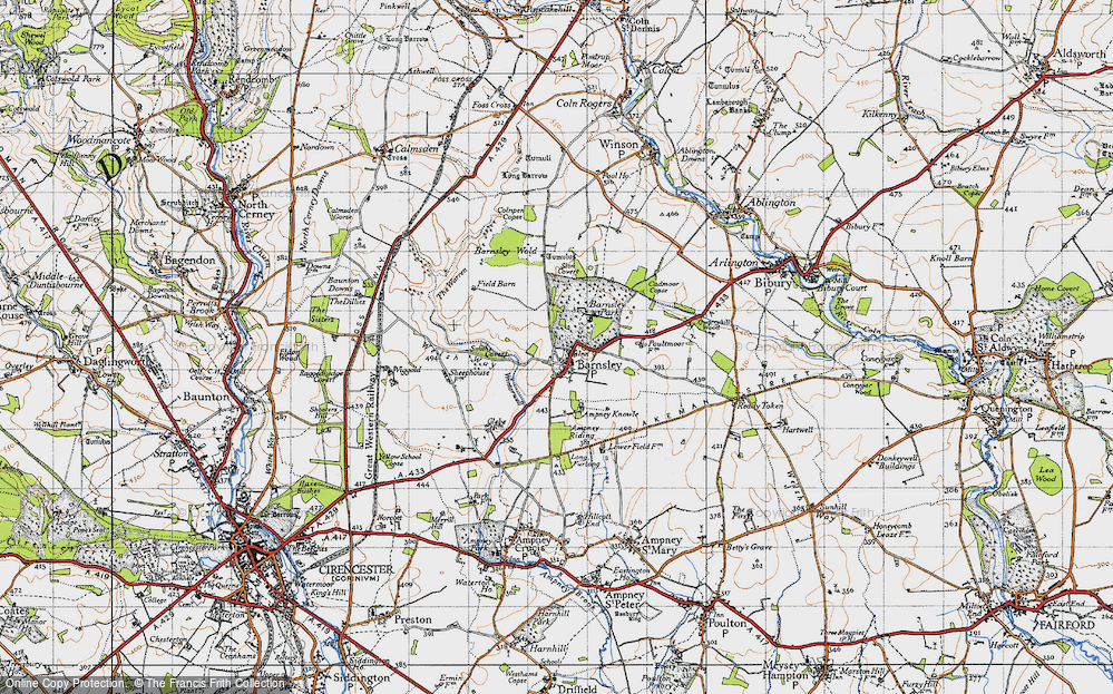 Old Map of Historic Map covering Ampney Knowle in 1947