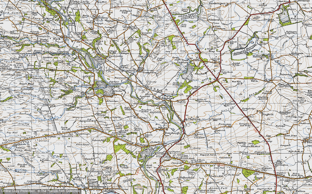 Old Map of Historic Map covering Barrasford Green in 1947