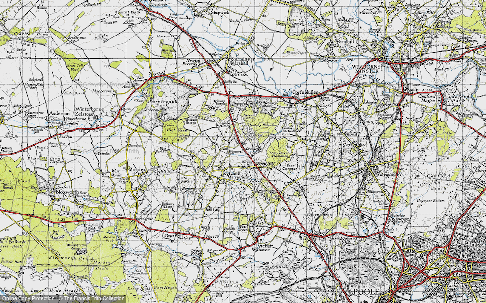 Old Map of Historic Map covering Lytchett Heath in 1940