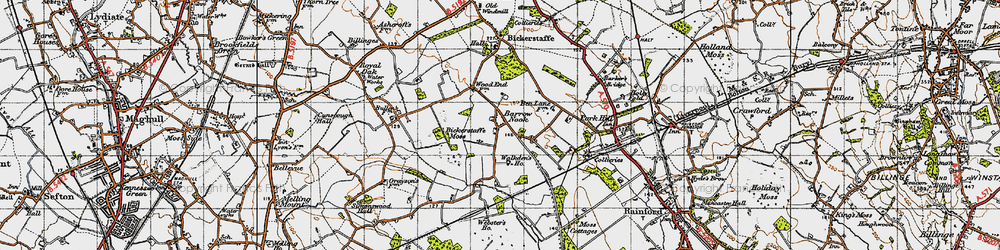 Old map of Bickerstaffe Moss in 1947