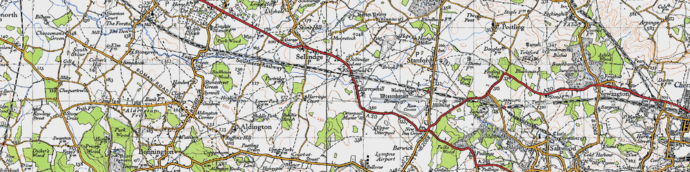 Old map of Westenhanger in 1940