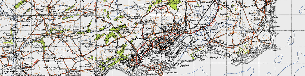 Old map of Barry in 1947