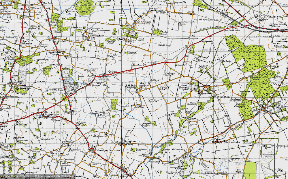 Old Map of Historic Map covering Barton Bendish Fen in 1946