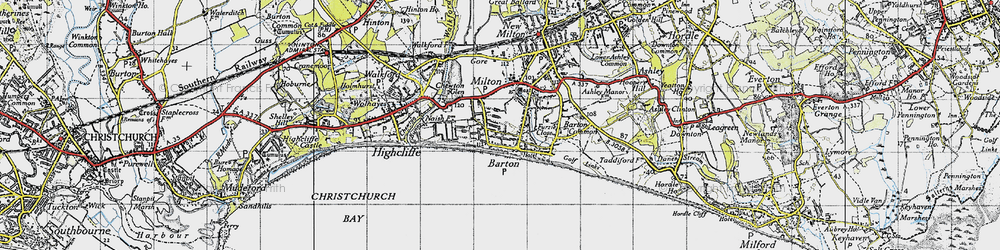 Old map of Barton on Sea in 1940