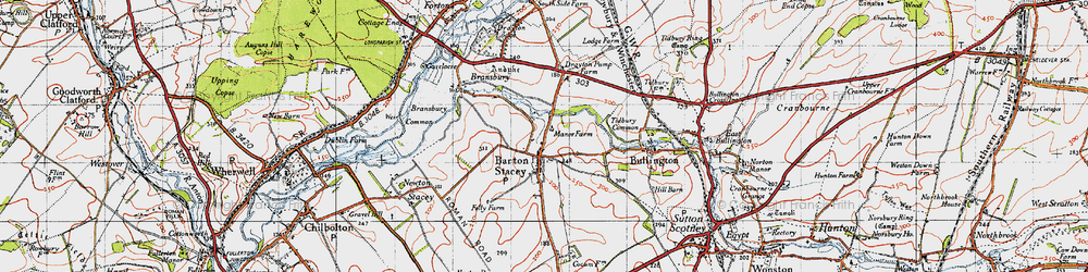 Old map of Barton Stacey in 1945