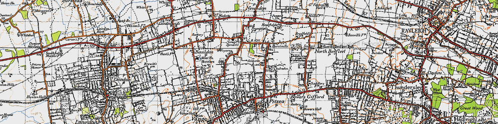 Old map of Basildon in 1945