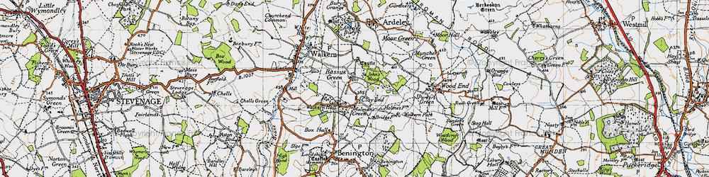 Old map of Bassus Green in 1946