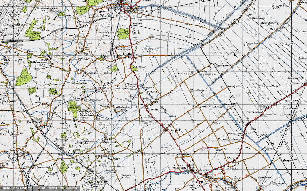 Old Map of Historic Map covering Baston Fen in 1946