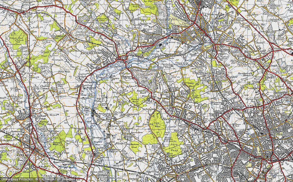 Old Map of Historic Map covering White Hill in 1945