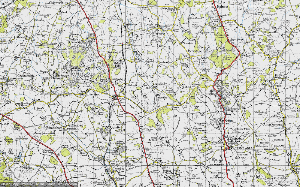 Old Map of Historic Map covering Batcombe Hill in 1945