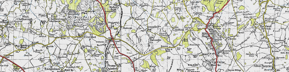 Old map of Batcombe in 1945