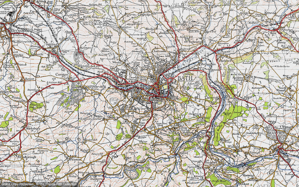 Old Map of Historic Map covering Aqvae Svlis (Bath) in 1946