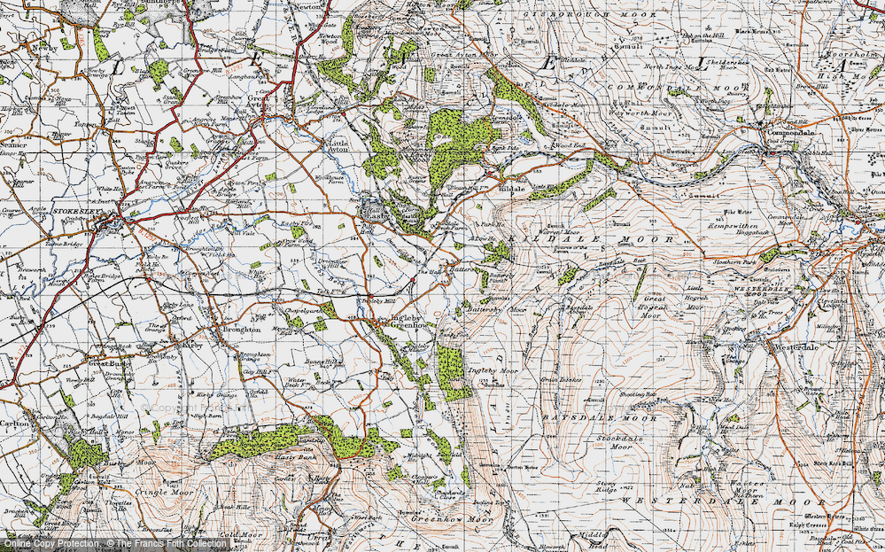 Old Map of Historic Map covering Battersby Moor in 1947