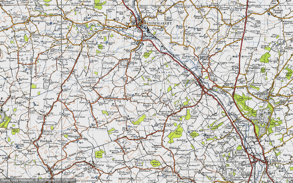 Old Map of Battisford, 1946 in 1946