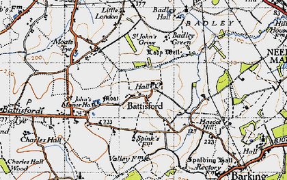 Old map of Battisford in 1946