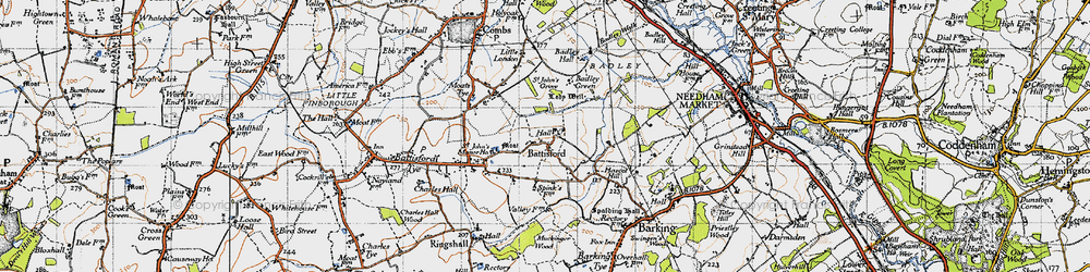 Old map of Battisford in 1946