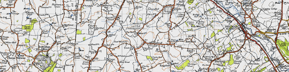 Old map of Battisford Tye in 1946