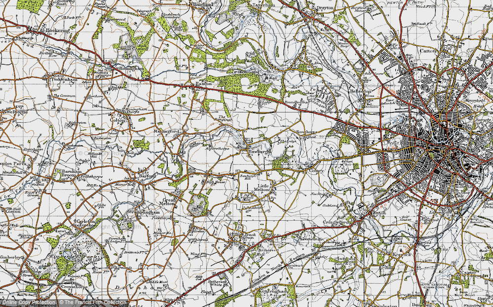 Old Map of Historic Map covering Bawburgh Hill in 1945