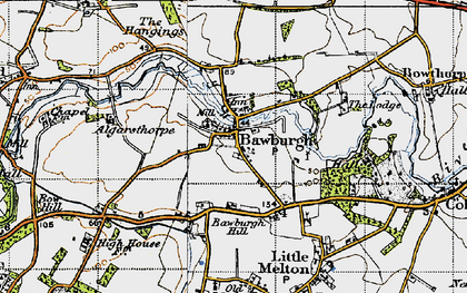 Old map of Bawburgh Hill in 1945