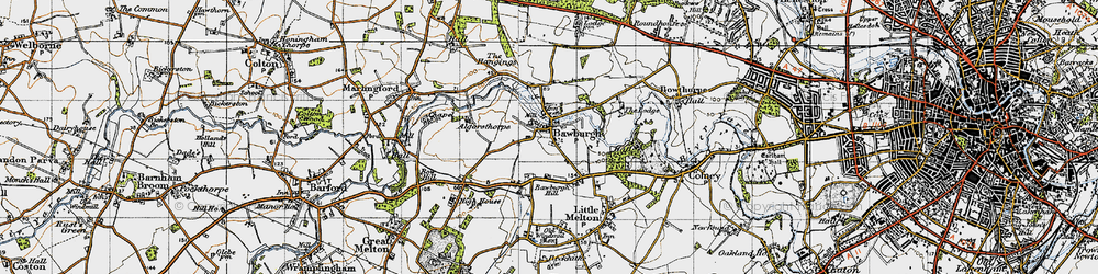 Old map of Bawburgh in 1945