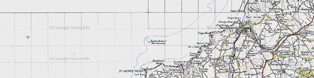 Old map of Bawden Rocks in 1946
