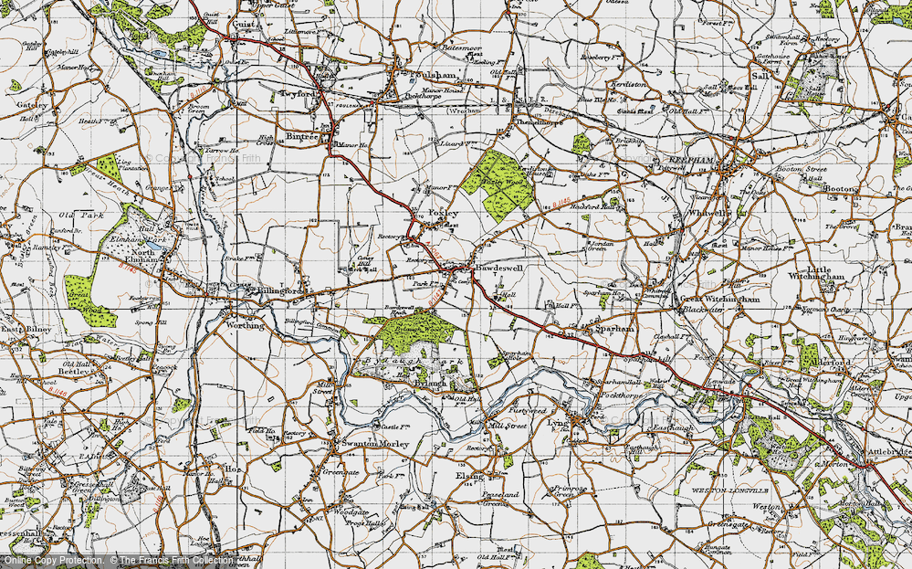 Old Map of Historic Map covering Bylaugh Wood in 1946